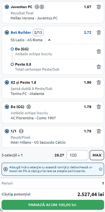 Biletul Etapei a patra din Serie A 19.09.2025