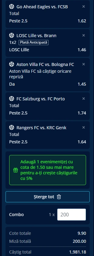 Biletul Zilei Europa League din 25 septembrie 2025