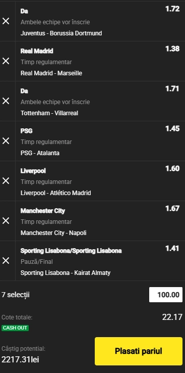 Biletul Zilei din Champions League 16.09.2025