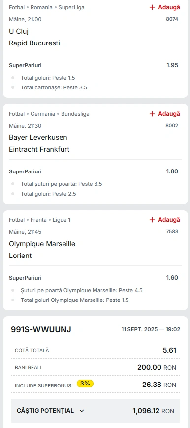 Biletul Zilei din Super Pariuri 12.09.2025