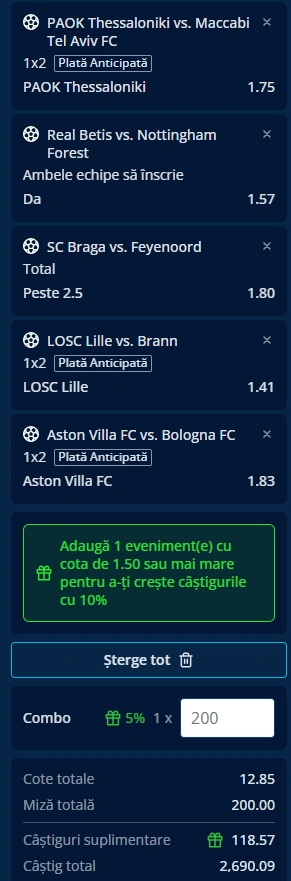 Biletul primei etape de Europa League 24-25 septembrie 2025
