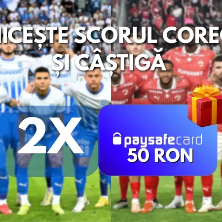 Concurs Universitatea Craiova vs Dinamo – Ghicește scorul corect și câștigă un PaysafeCard de 50 LEI