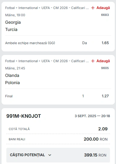 Cota 2 din fotbal 4 septembrie 2025