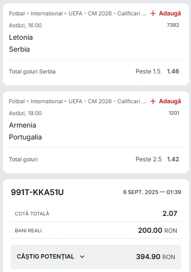 Cota 2 din fotbal 6 septembrie 2025