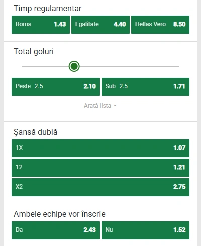 Cote pariuri AS Roma vs Hellas Verona la Unibet