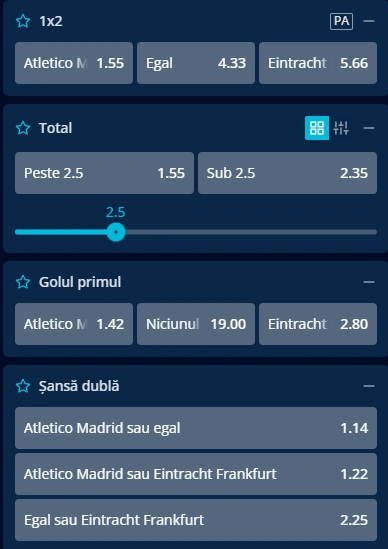 Cote pariuri Atletico Madrid vs Frankfurt la Mr Bit