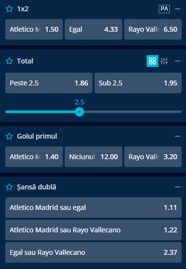Cote pariuri Atletico Madrid vs Rayo Vallecano la Mr Bit
