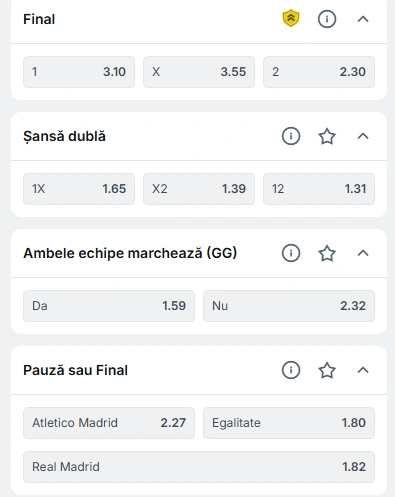 Cote pariuri Atletico Madrid vs Real Madrid la Superbet