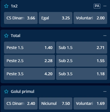 Cote pariuri CS Dinamo vs FC Voluntari la Mr Bit