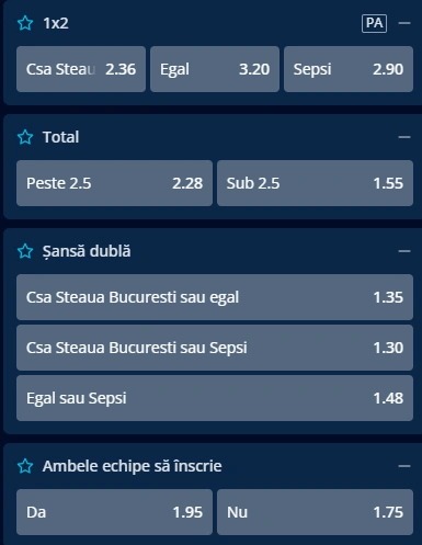 Cote pariuri CSA Steaua vs Sepsi OSK la Mr Bit