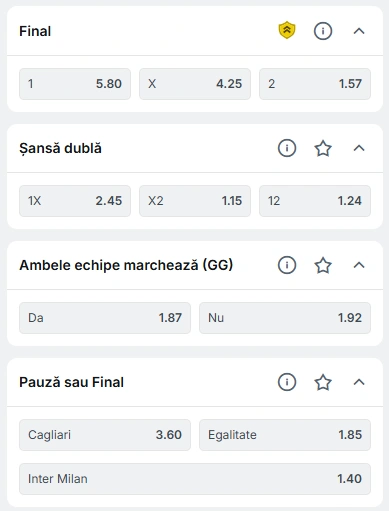Cote pariuri Cagliari vs Inter Milan la Superbet