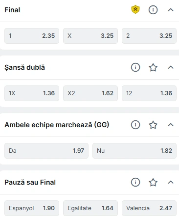 Cote pariuri Espanyol vs Valencia la Superbet