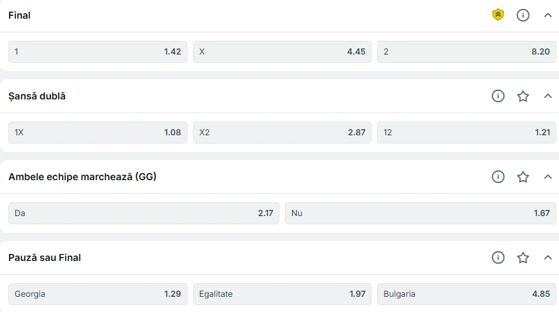 Cote pariuri Georgia vs Bulgaria la Superbet