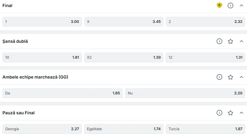 Cote pariuri Georgia vs Turcia la Superbet