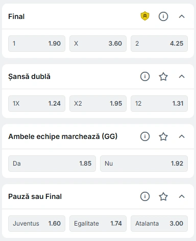 Cote pariuri Juventus vs Atalanta la Superbet