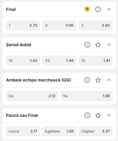 Cote pariuri Lecce vs Cagliari la Superbet