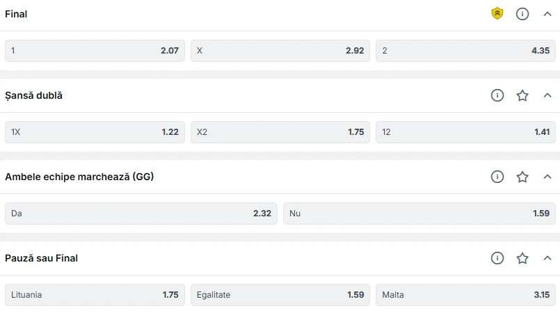 Cote pariuri Lituania vs Malta la Superbet