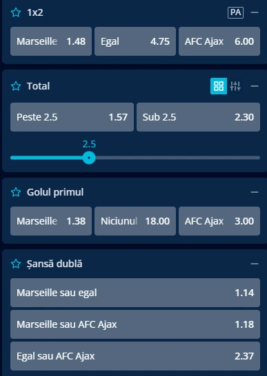 Cote pariuri Marseille vs Ajax la Mr Bit