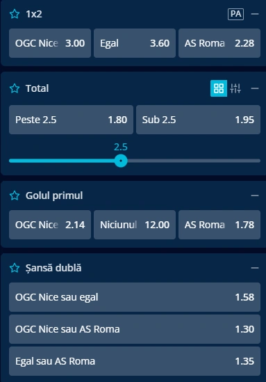 Cote pariuri Nice vs AS Roma la Mr Bit