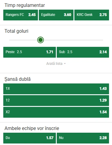 Cote pariuri Rangers vs Genk la Unibet