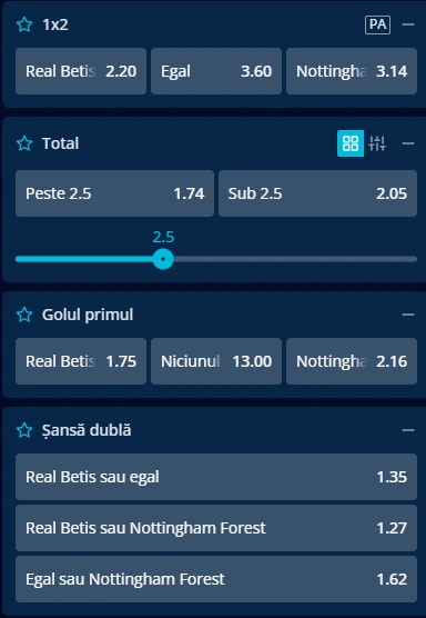 Cote pariuri Real Betis vs Nottingham la Mr Bit