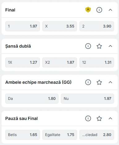Cote pariuri Real Betis vs Real Sociedad la Superbet