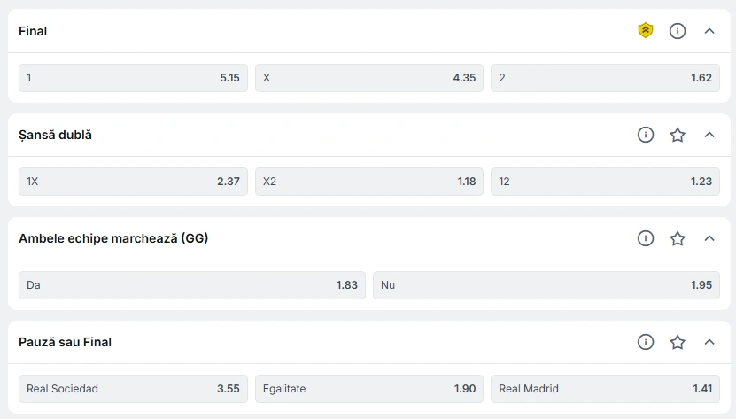 Cote pariuri Real Sociedad vs Real Madrid la Superbet