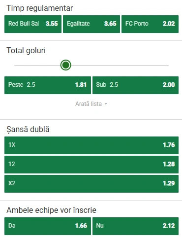 Cote pariuri Salzburg vs FC Porto la Unibet