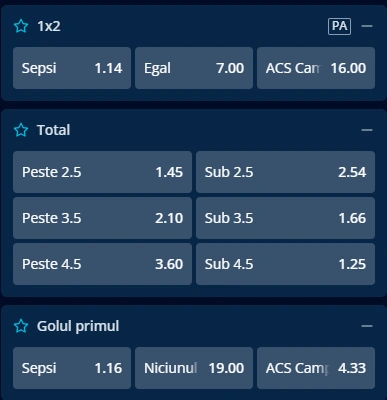 Cote pariuri Sepsi OSK vs Campulung la Mr Bit