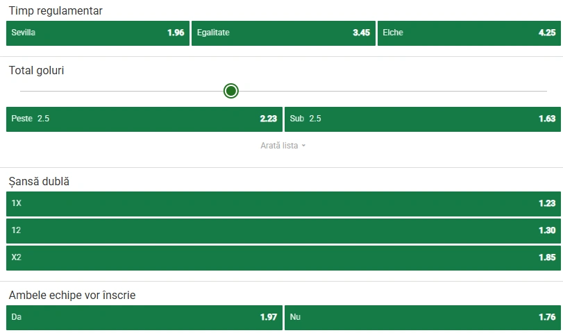 Cote pariuri Sevilla vs Elche la Unibet
