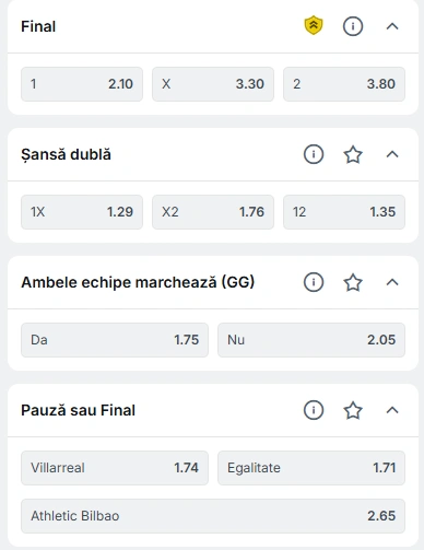 Cote pariuri Villarreal vs Athletic Bilbao la Superbet