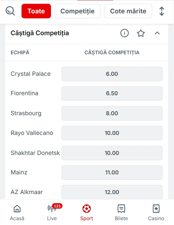 Superbet - Cote Pariuri Câștigătoare Conference League 20252026