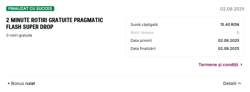 Termeni și Condiții 2 minute de Rotiri Gratuite la Superbet