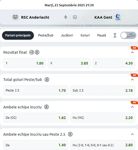 Cote pariuri Anderlecht vs Gent