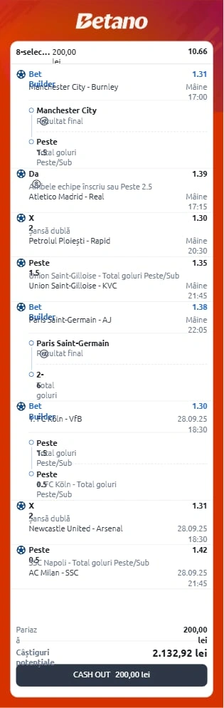 Bilet de weekend la Betano 27 septembrie 2025