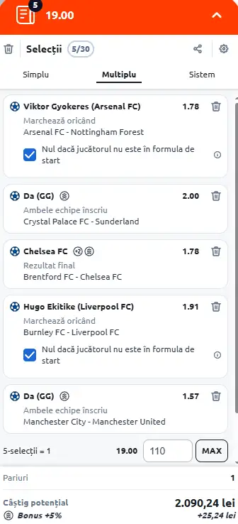 Biletul Etapei a 4-a Premier League la Betano