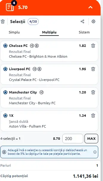 Biletul Etapei a 6-a Premier League