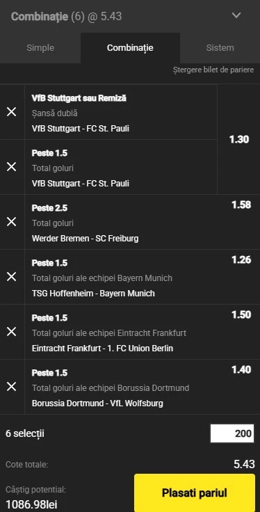Biletul rundei a patra din Bundesliga 19.09.2025