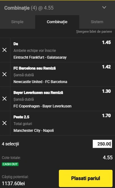 Biletul zilei azi din Champions League 18.09.2025