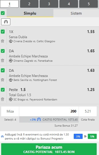 Biletul zilei azi din Europa League 24 septembrie 2025