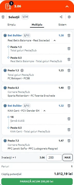 Biletul zilei azi din fotbal 19.09.2025 -