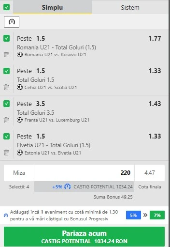 Biletul zilei azi din Preliminariile EURO U21 - 5 septembrie 2025