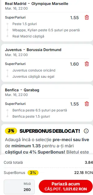 Biletul Zilei Superbet în Champions League
