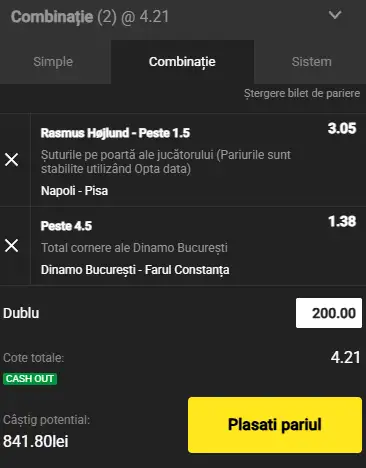 Billetul Zilei Unibet 22 septembrie