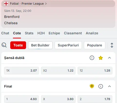 Cote Pariuri Brentford - Chelsea la Superbet