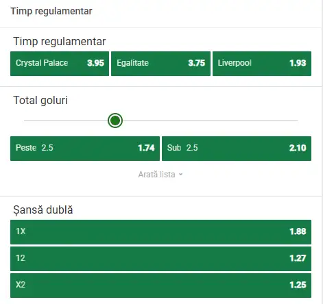 Cote Pariuri Crystal Palace vs Liverpool la Unibet