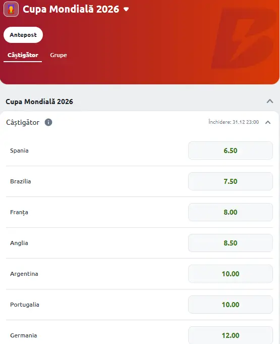 Cote Pariuri Cupa Mondială 2026 la Betano