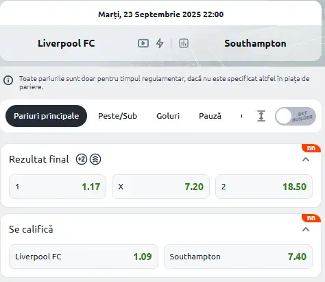 Cote Pariuri Liverpool - Everton la Betano