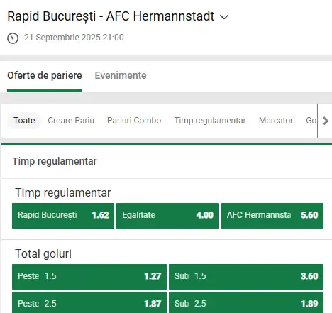 Cote Pariuri Rapid - Hermannstadt oferite de Unibet