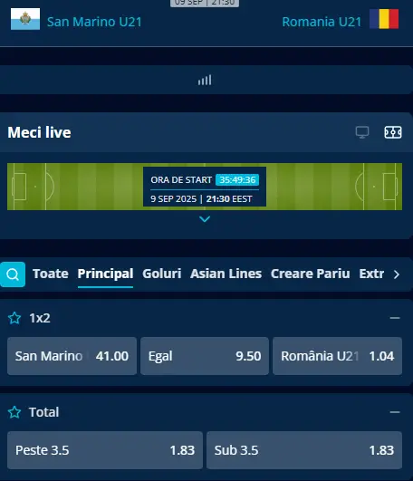Cote Pariuri San Marino U21 vs România U21 la Mr Bit